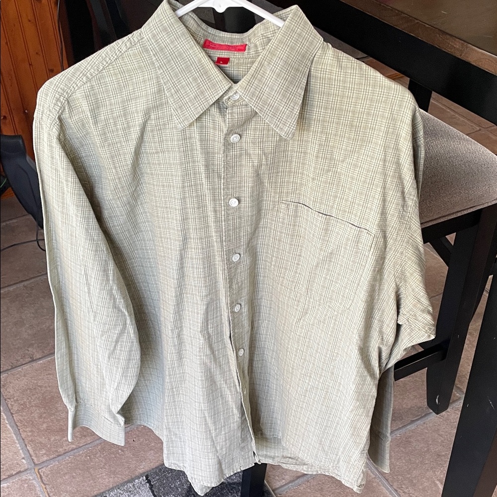 Izod Casual Light Green Checkered Shirt